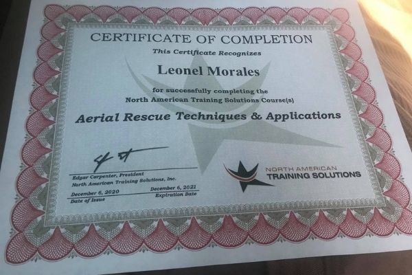 Certified in Aerial Rescue Techniques and Applications